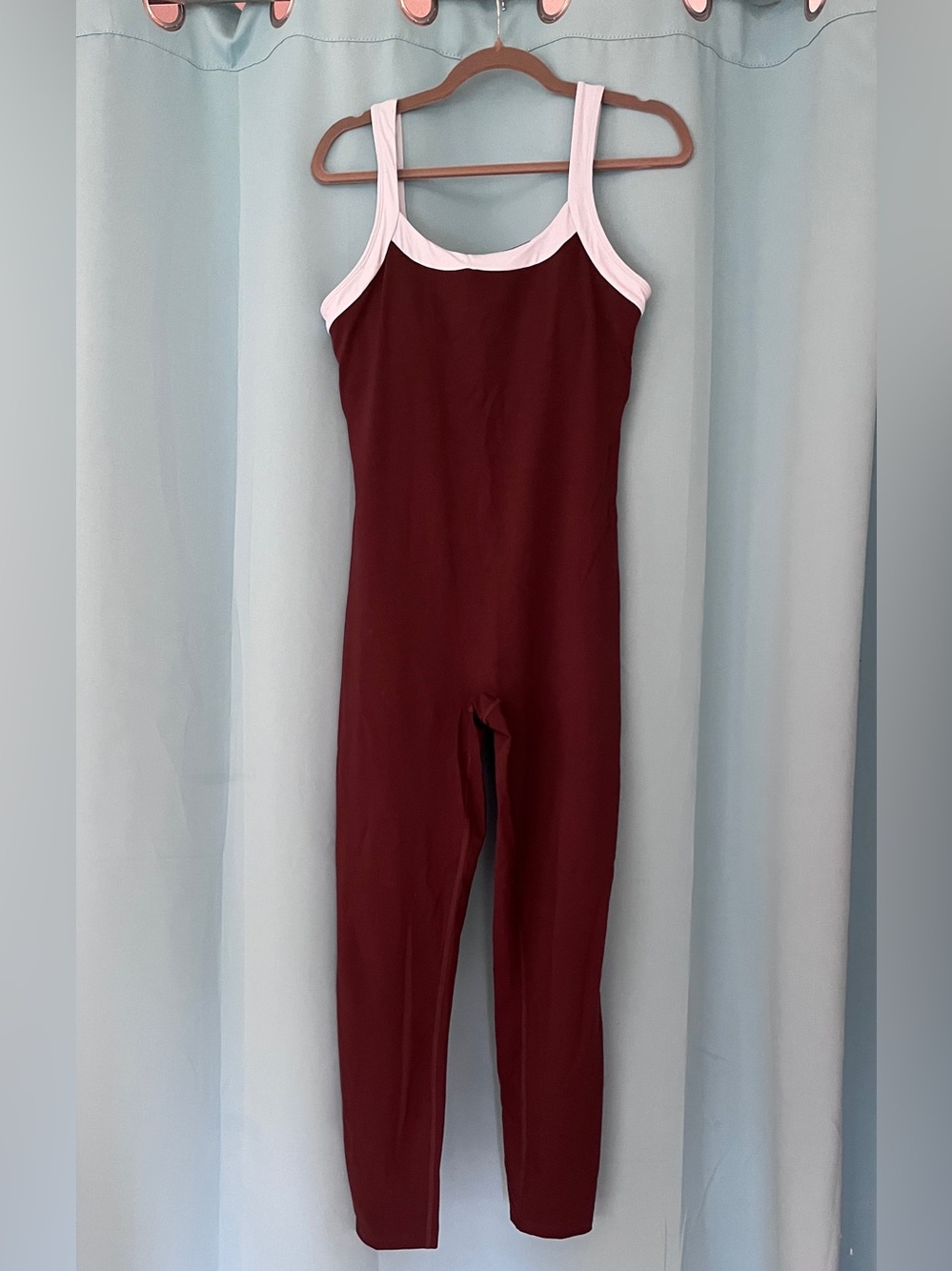 Women's athletic romper/jumpsuit in Brown with Baby Blue trim - L NWOT